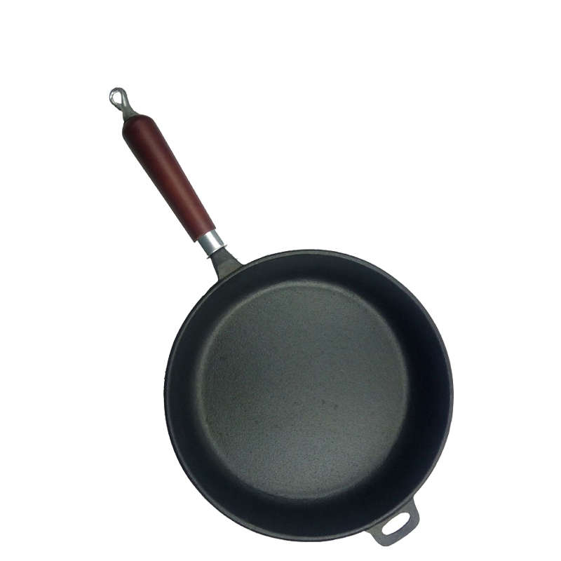 Чугунная сковорода с деревянной ручкой, 26 см