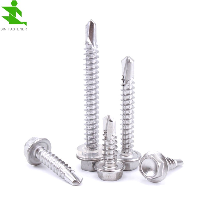 Zinc Plated Metal Hex Head Self Drilling Tail Screw with Rubber Hex Washer MDF Screw #6 #7#8#10 #12#14