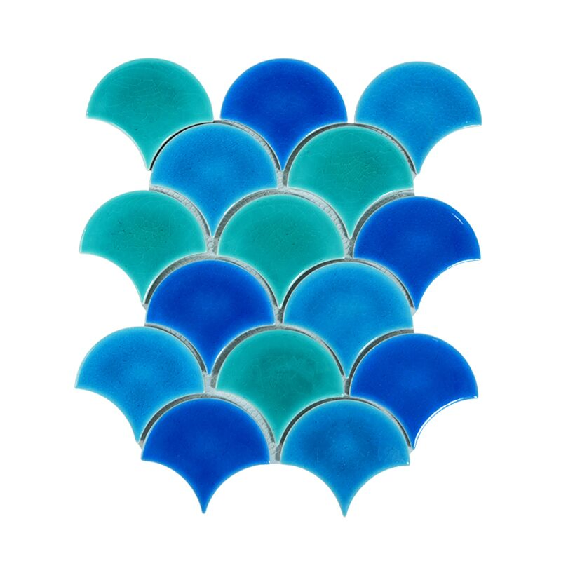 Мозаика для бассейна бело-голубая ирисового стекла