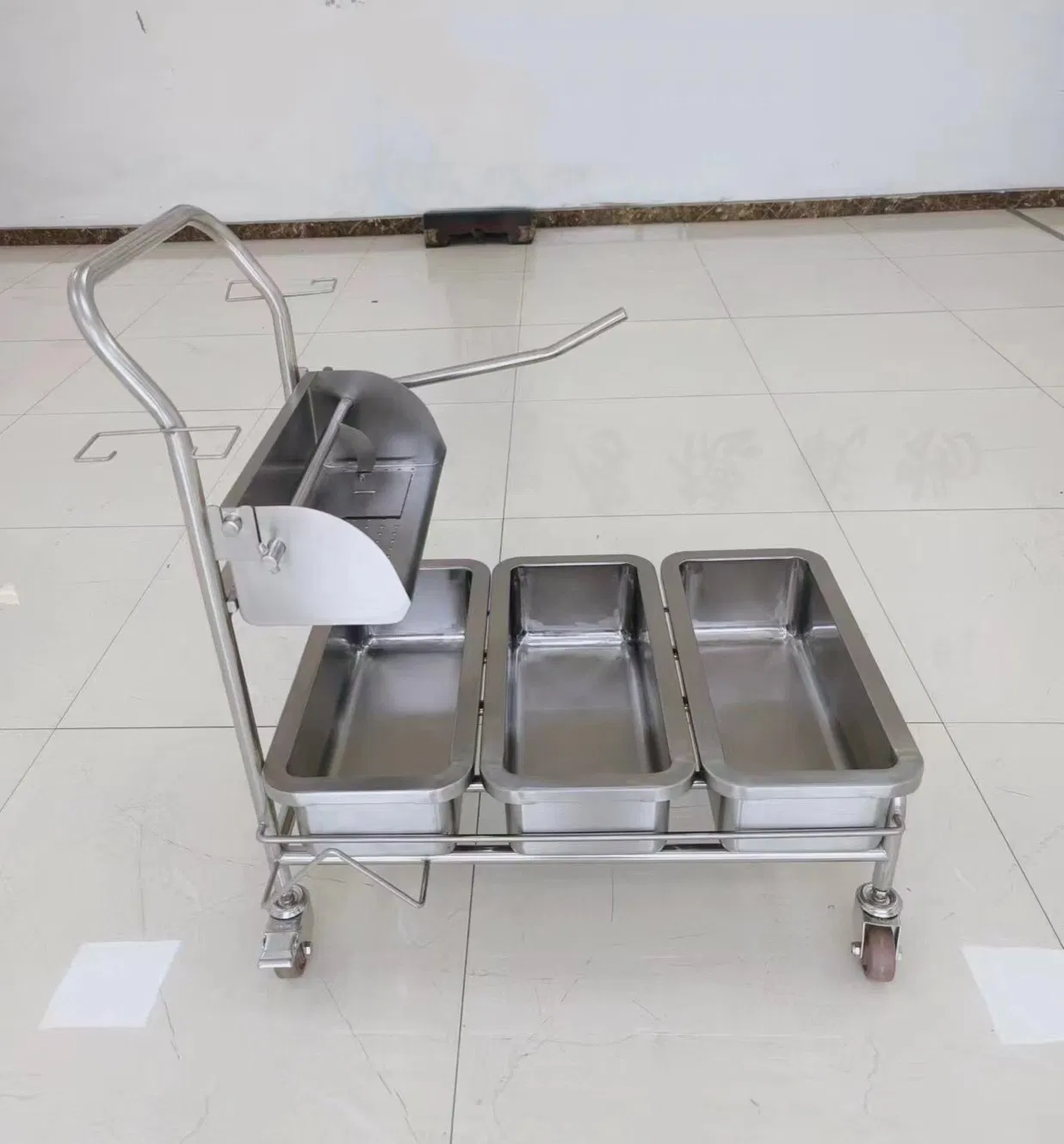 Cleanroom Stainless Steel Autoclavable 3 Buckets Trolley