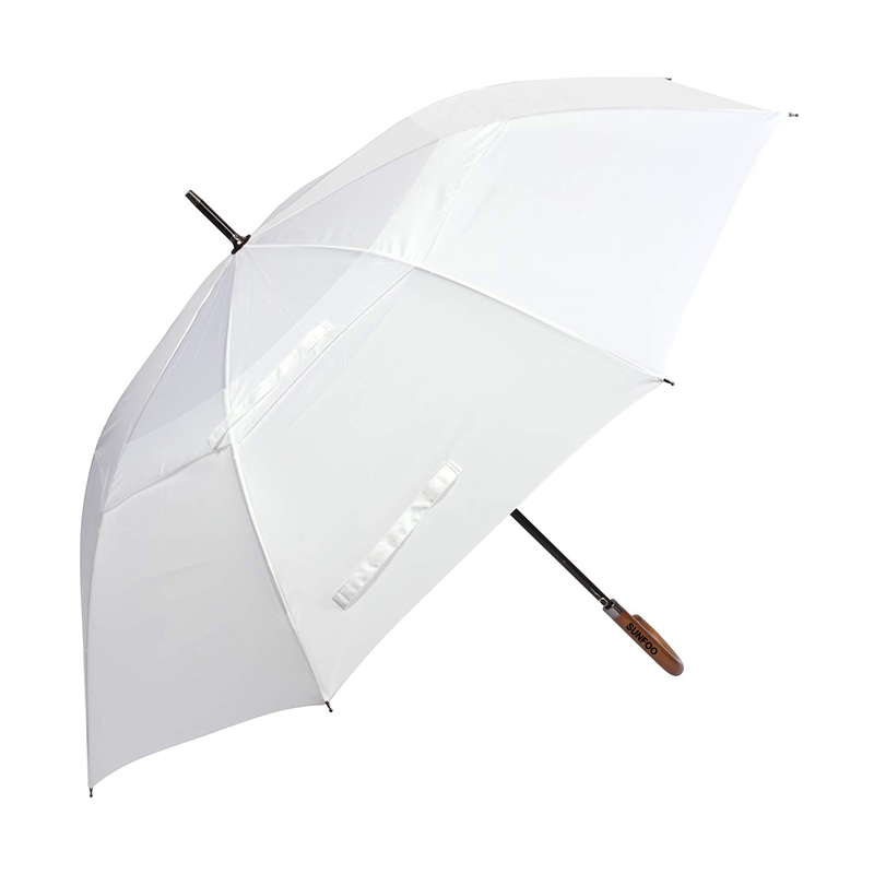 54 Inch Wood Crook Handle Golf Type Auto Open Straight Stick White Umbrella with Custom Logo