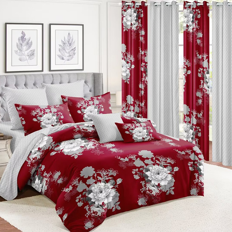 Custom Microfiber Home Textile Pillowcases Coverlets Comforter Quilt Duvet 6PCS Pillow Cases Blue Floral Print Bed Cover King Bedding Set Bed Sheets Bedspread