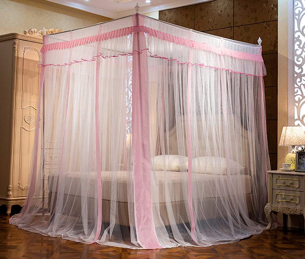 Bed Canopy Curtains Ruffle Princess Post Canopy Netting Girls Kids Mosquito Net
