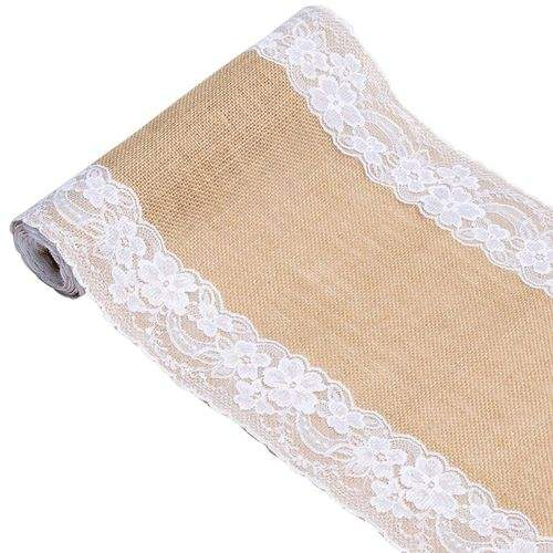 Natural Hessian Jute Lace Burlap Table Runner for Wedding Party Rustic Decor