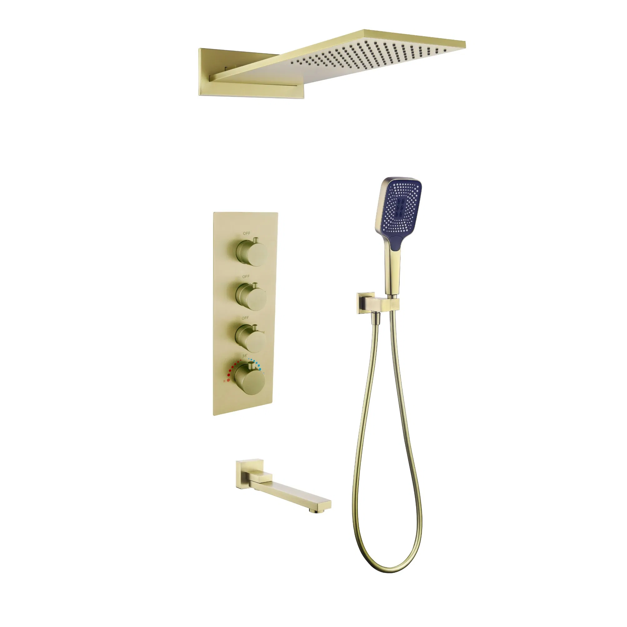Luxurious Brass Wall Mounted Bathroom Tap Set with Rain Shower