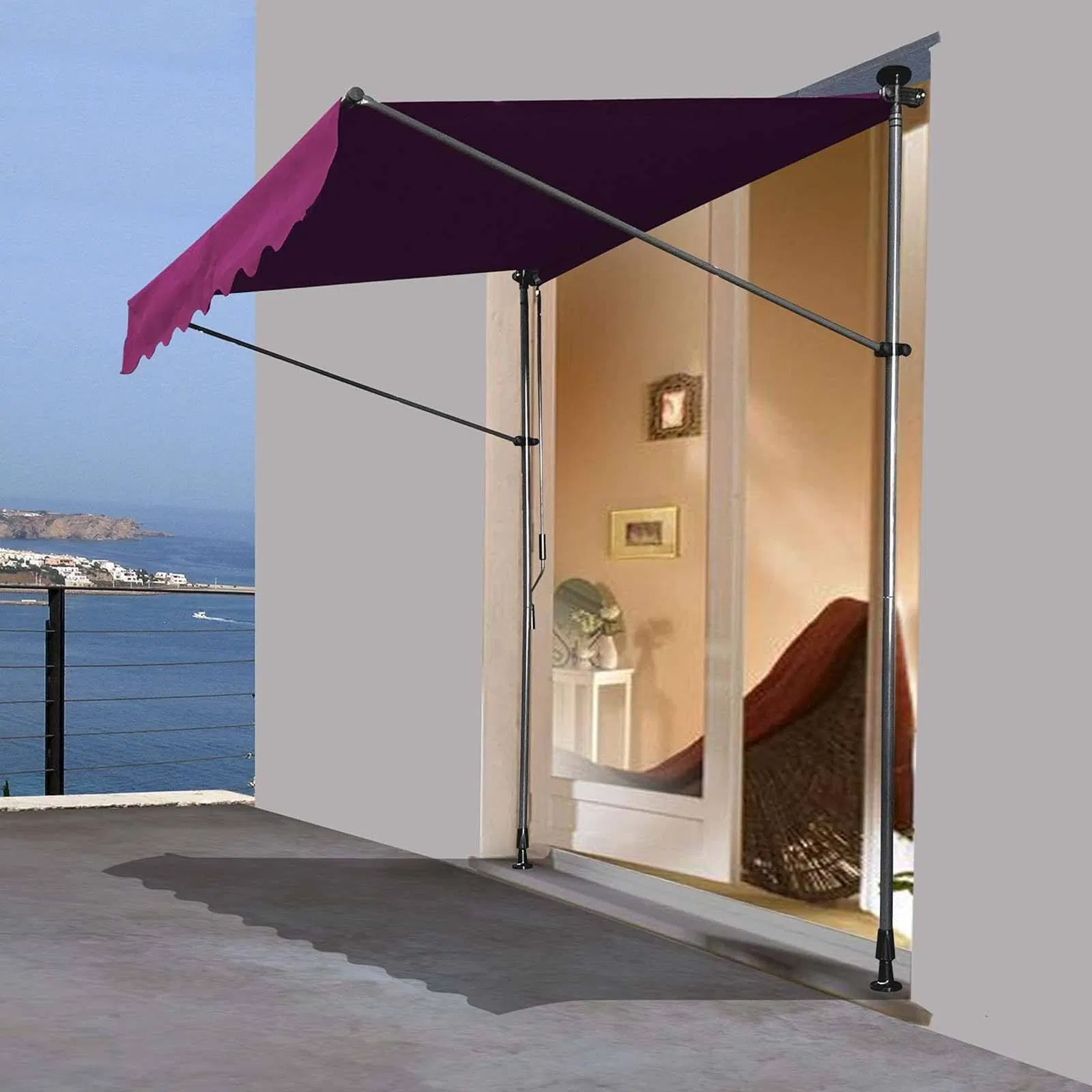 Garden Manual Patio Retractable Balcony Height Adjustable Clamping Awning