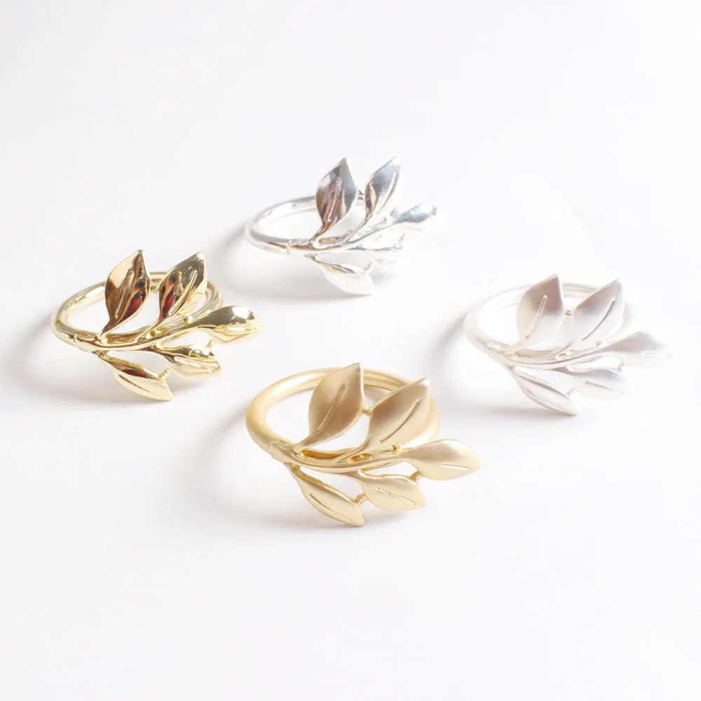 Wholesale High Quality Leaf Shape Gold Silver Napkin Ring Metal for Hotel