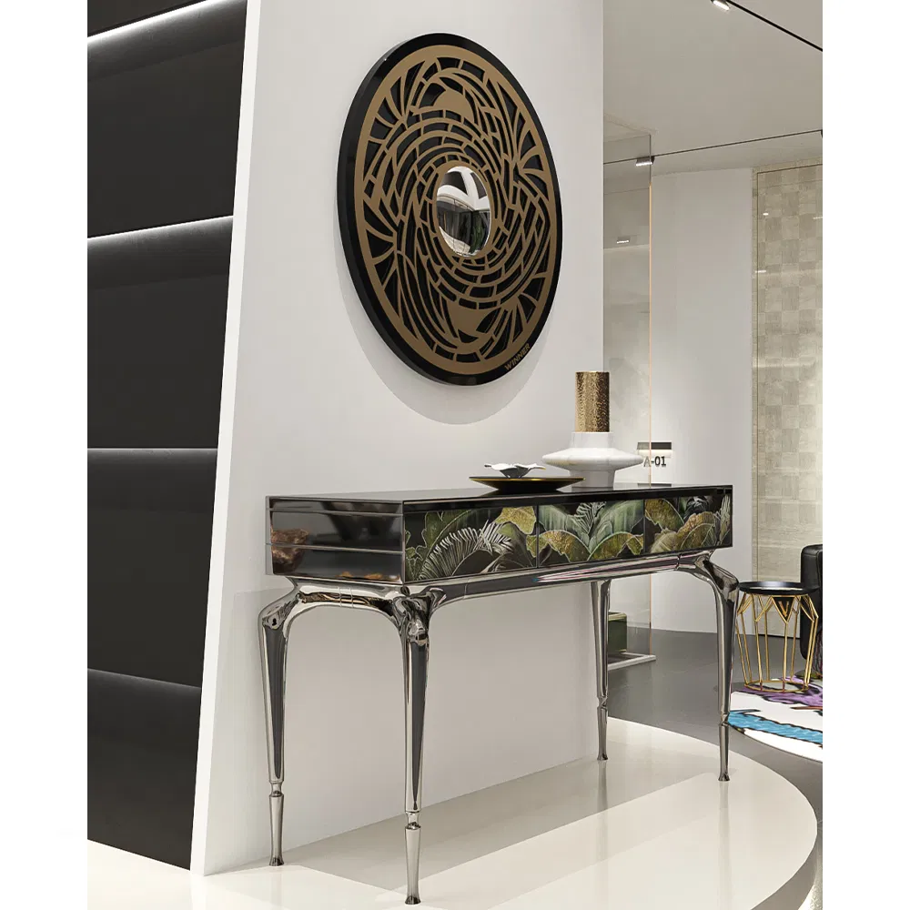 Modern Round Decorative Mirror with Metal Frame for Bedroom or Living Room