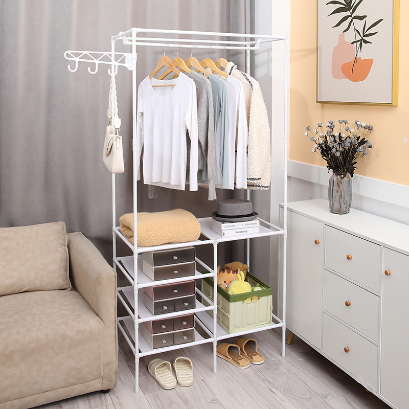 Simple Bedroom Standing Multifunctional Iron Pipe Standing Coat Rack Shoe