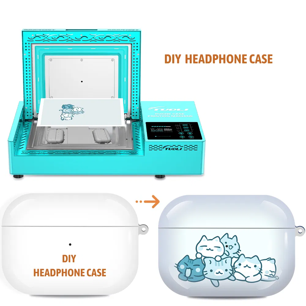 Tuoli Custom Mobile Phone Case Printer 3D Sublimation Blank Earphone Headphone Cover Heat Transfer Machine for Sony Bose Sennheiser Airpods Huawei Shokz Beats