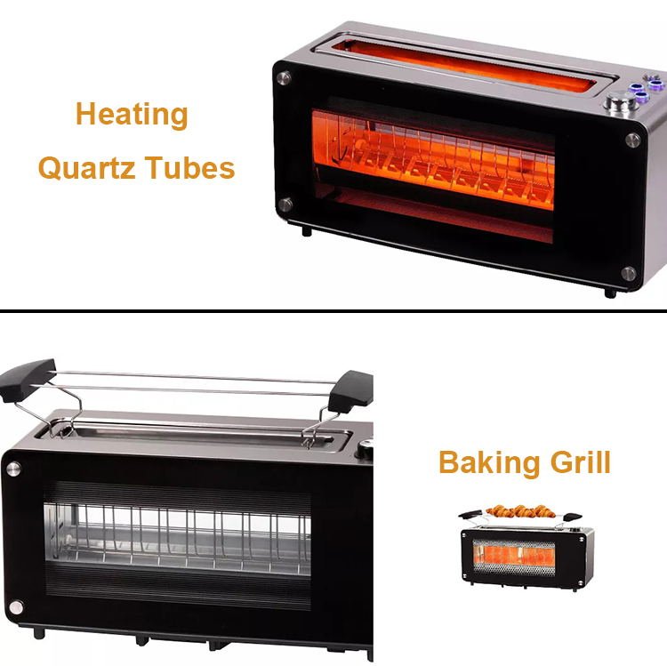 Household 2 Slice Long Slot Electric Commercial Home Breakfast Maker Bread Toaster with Removable Crum Tray