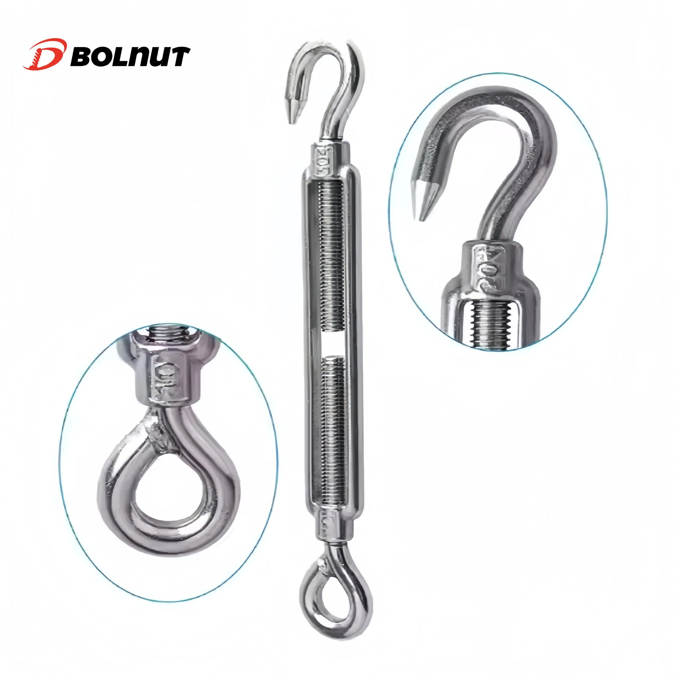 Heavy Duty DIN1480 Stainless Steel 304 Open Body Turnbuckle Hook and Eye