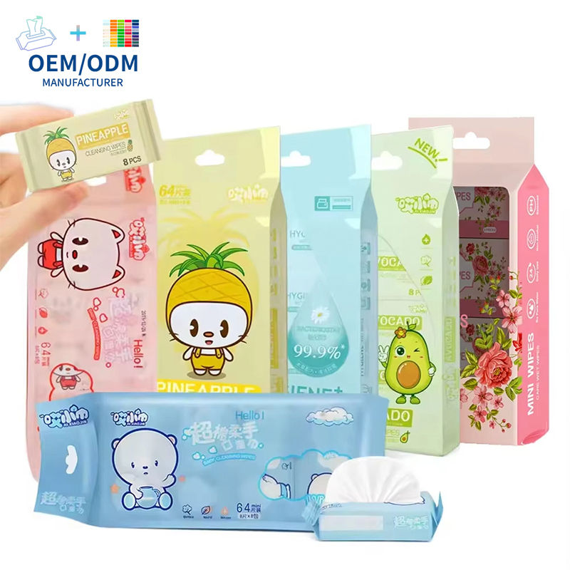 OEM Mini 99.9% Pure Water Cleaning Wet Wipes for Baby Sensitive Skin Flushable Wipes 64PCS/Packs Wet Cleansing Cloths