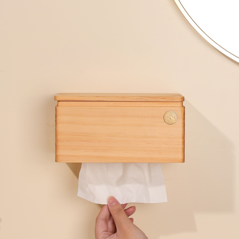 Natural Finish Wooden Box for Kitchen Tissue Paper and Toilet Roll Dispenser
