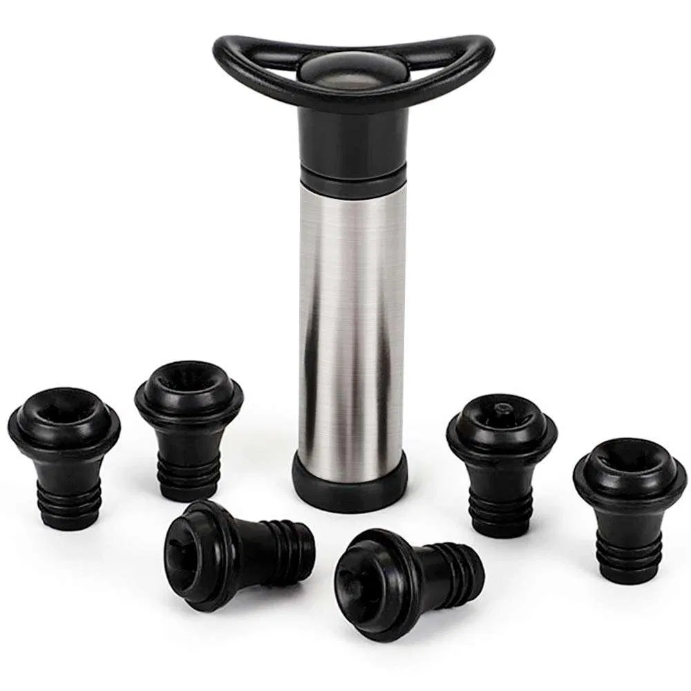 Factory Direct Custom Logo Stainless Steel Wine Saver Pump with Silicone Vacuum Bottle Stoppers