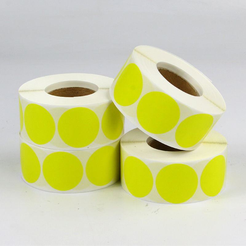 Colorful Fluorescent Yellow Circular Round DOT Label Coated Paper Self Adhesive Label