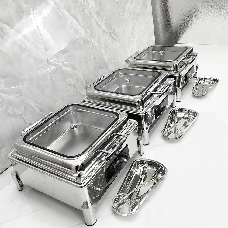Hotel Luxury Stainless Steel Restaurant Equipment Square Food Warmer Buffet Stove Chafing Dishes
