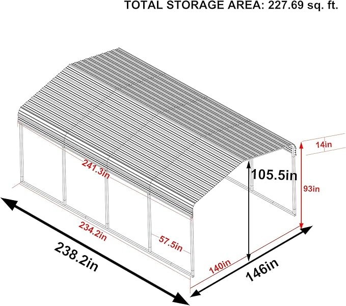 Rustproof Galvanized Steel Frame Metal Carport Auto Shelter Canopy