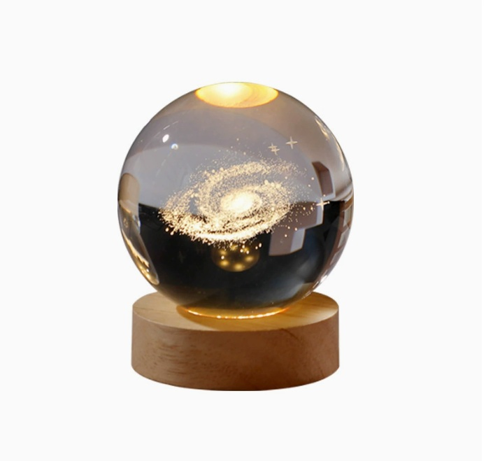 6cm 8cm Wood Base LED Light 3D Carved Crystal Ball Night Light