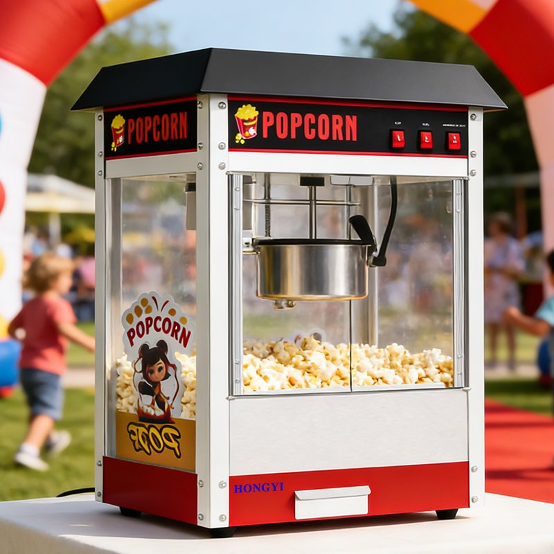 Stainless Steel Black Countertop Commercial Popcorn Machine, Suitable for Movie Theaters.