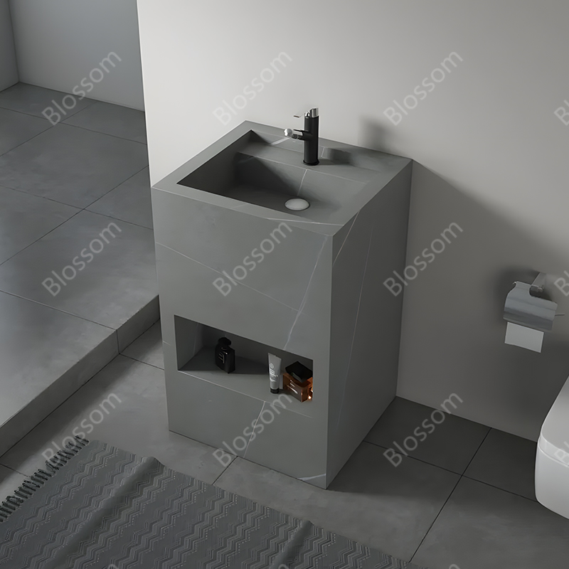 Free Standing White Sintered Stone Bathroom Pedestal Wash Basin