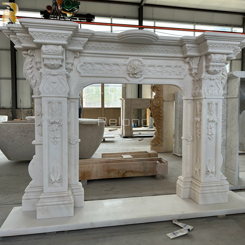 Factory Supplier Luxury Decorative French Marble Fireplace Natural Beige Marble Mantel Surround