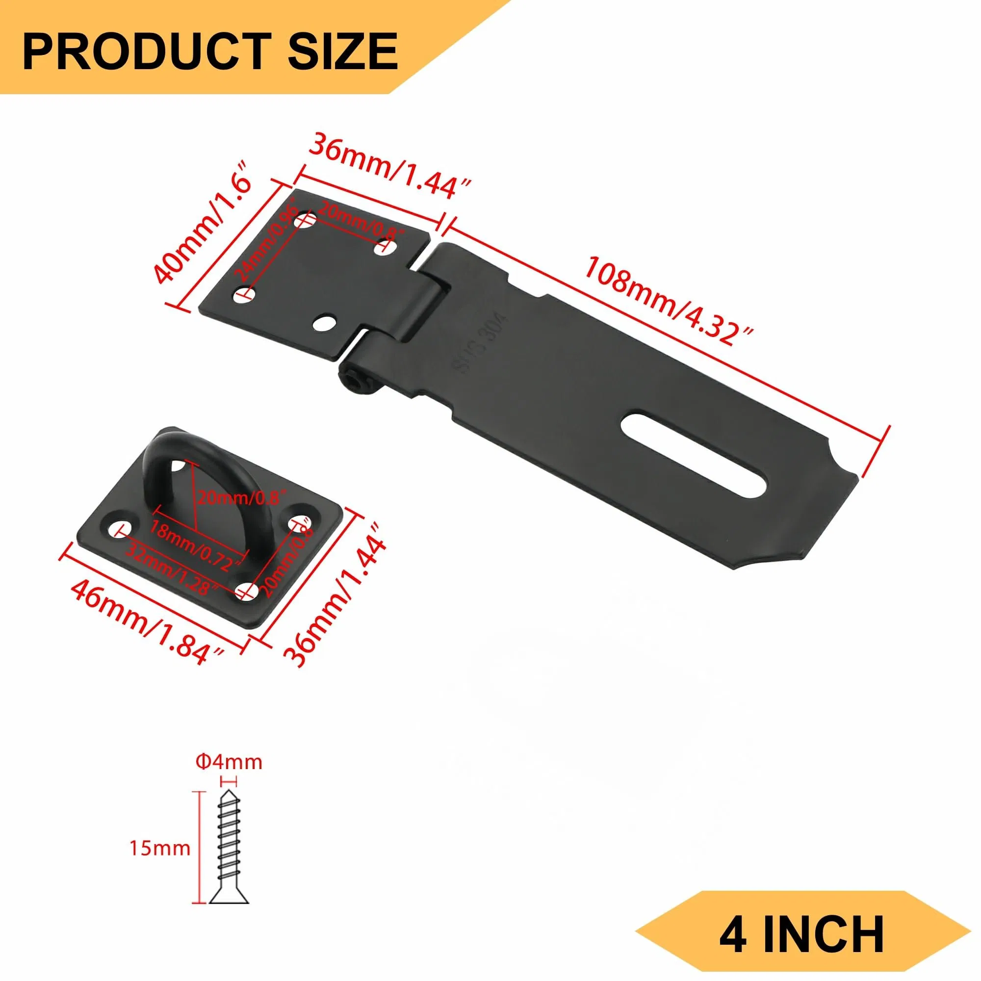 Black Stainless Steel Door Lock Hasp with Padlock Safety Packlock Clasp Hasp Lock for External Doors Window Cabinet Pet Cage