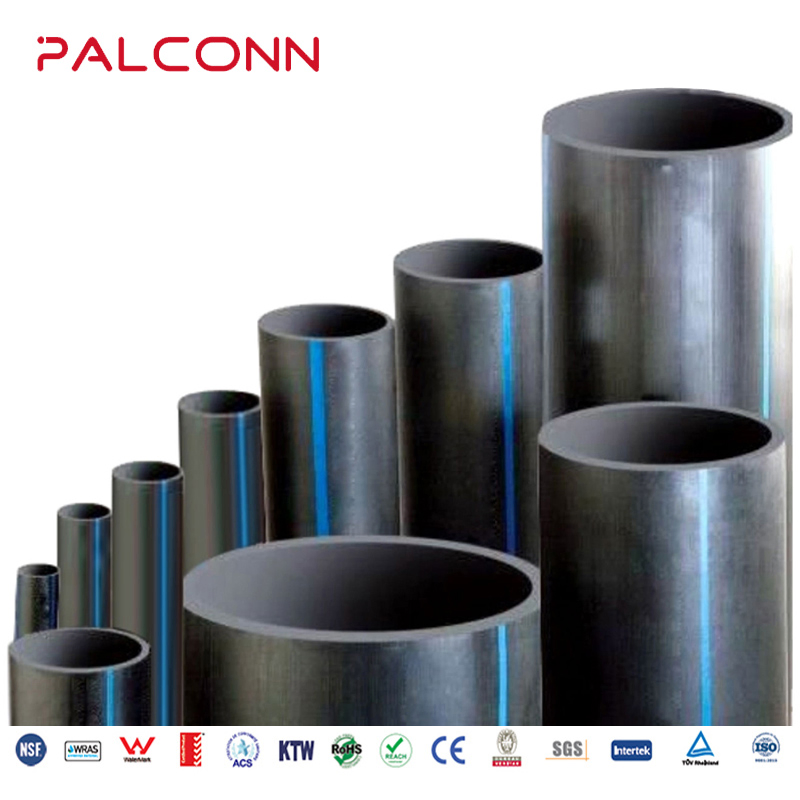 China Manufacturer Palconn 63*3.8mm Pn10 Black Color with Blue Strip HDPE Pipe and Fittings