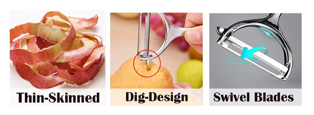 (Free Sample) Stainless Steel Multifunction Set for Kitchen and Household Tools Y&I Shape Swivel Blades with 2 Orange Citrus Peelers Vegetabl & Fruit Peelers