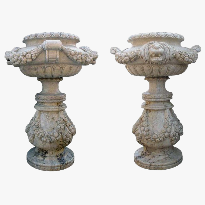Garden Decoration Western Style Hand Carving Marble Garden Flower Pot (SYFP-067)