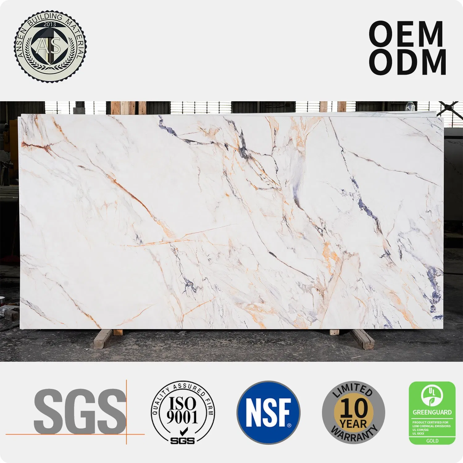 3D Ink Printed Artificial Quartz 2cm 3cm Thickness Calacatta Prefab Artificial Quartz Stone for Countertop