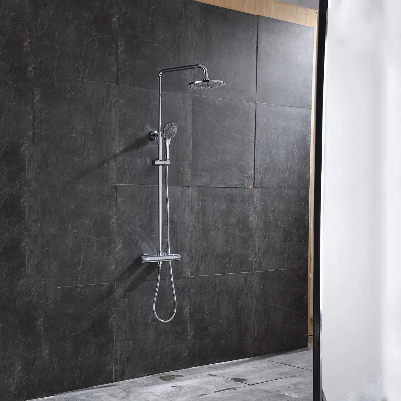 Aquacubic Thermostatic Shower System, 8 Inch Rain Shower Faucet Sets with Adjustable Slide Bar