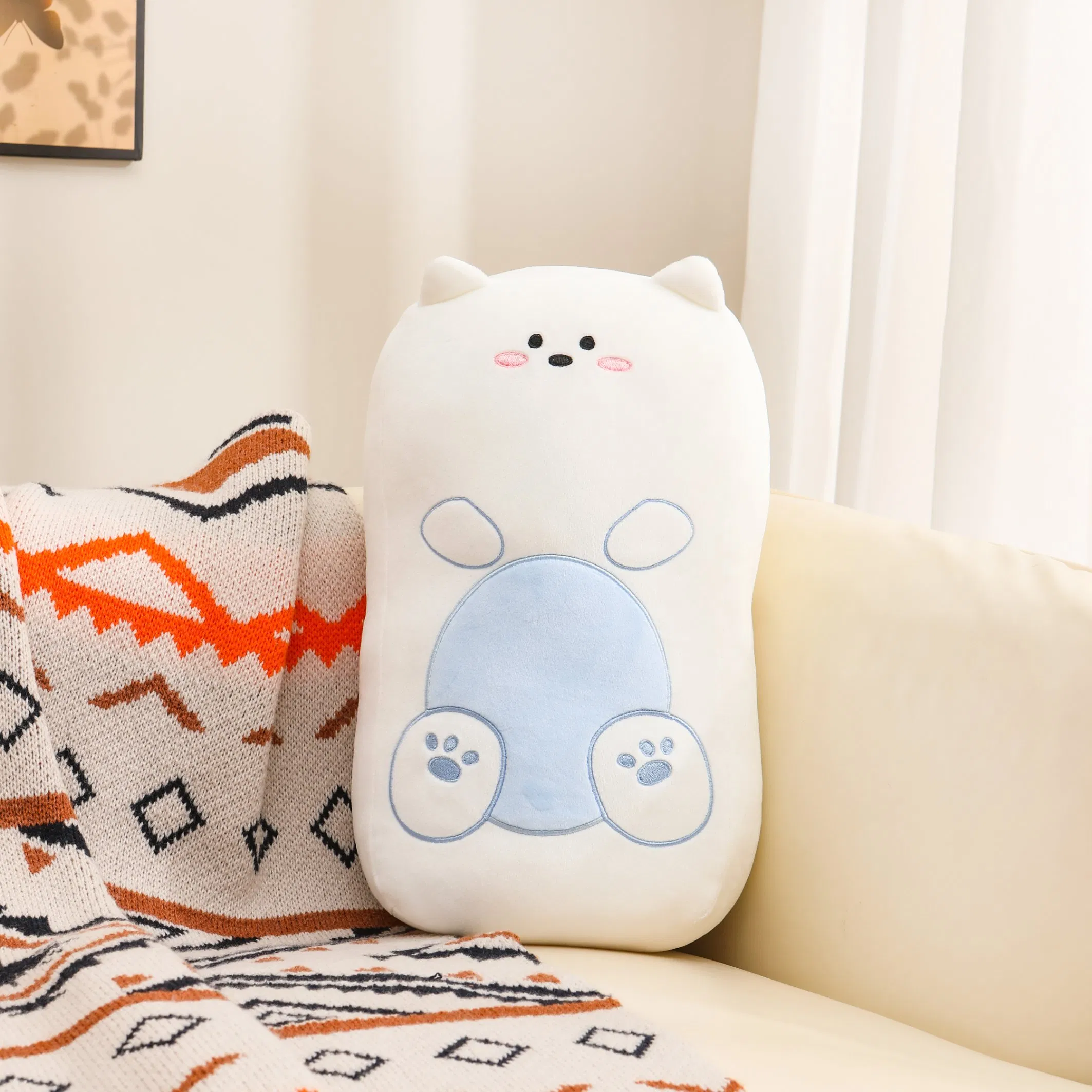 White Color Cute Bear Design PP Cotton Long Rectangle Pillows