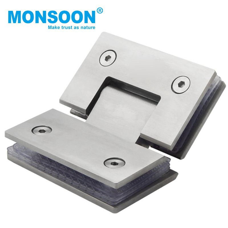 Heavy Duty Satin Climp Glass Door Hinge Adjustable Wall Mount Polish Stainless Steel Shower Hinge Square Bathroom Shower Door Hinge