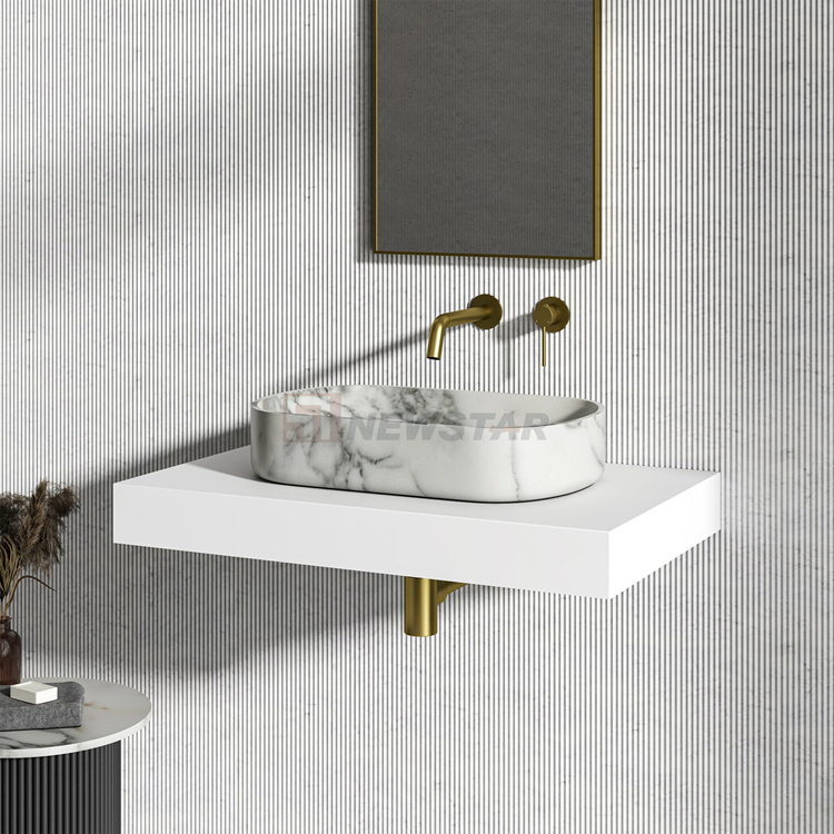 Newstar Hot Selling Arabescato White Marble Wash Sink Counter Basin Marble Washbasin for Bathroom