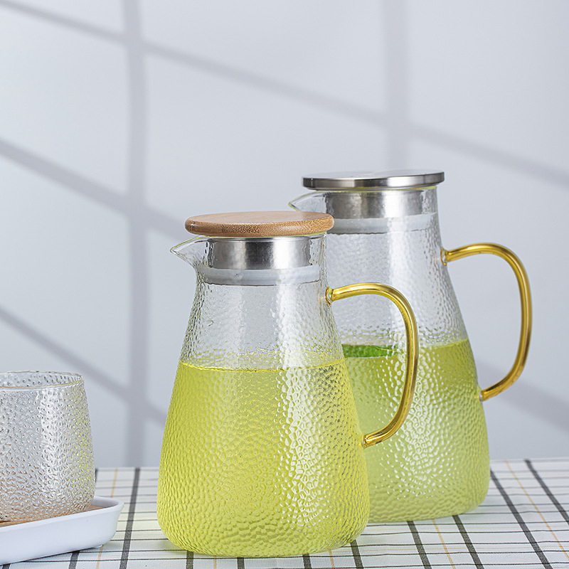 Thickened High Temperature Resistant Hammered Glass Water Pitcher, Heatproof Explosion-Proof Cold Water Jug, Juice Pot, Multi-Use Kettle Set for Home