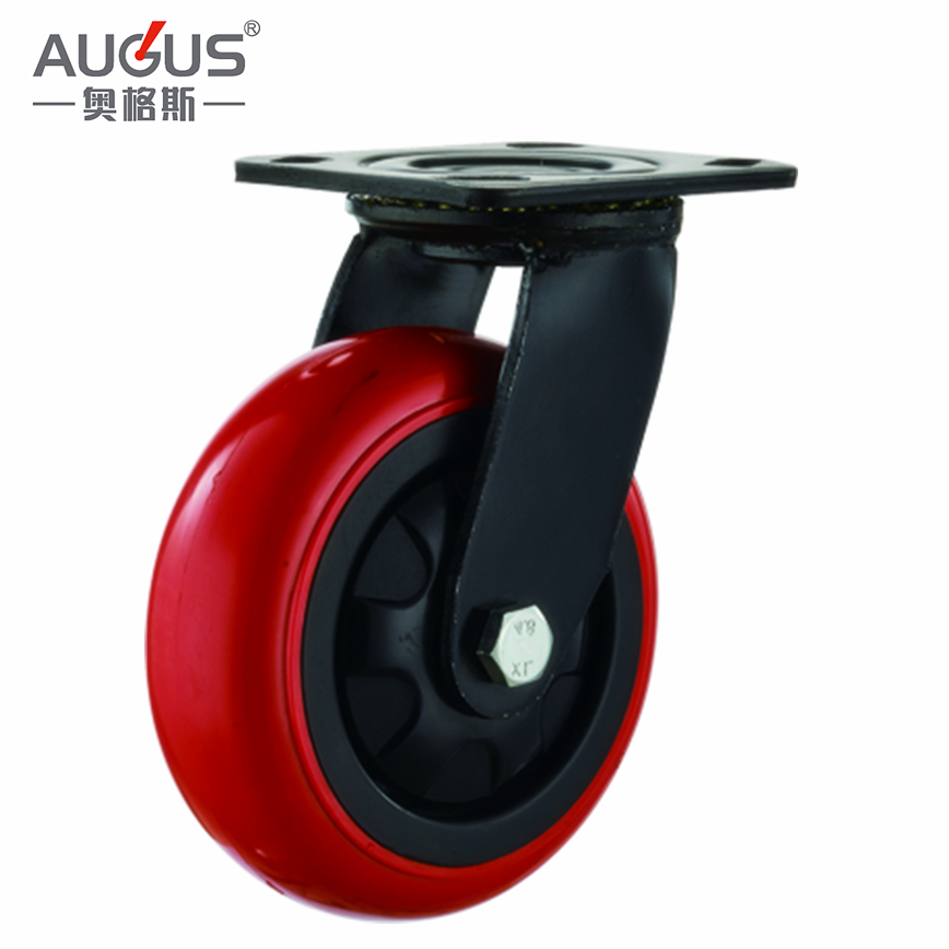 Heavy Duty Rigid/Swivel/Brake Plate Caster Wheel with Black Elastic Rubber