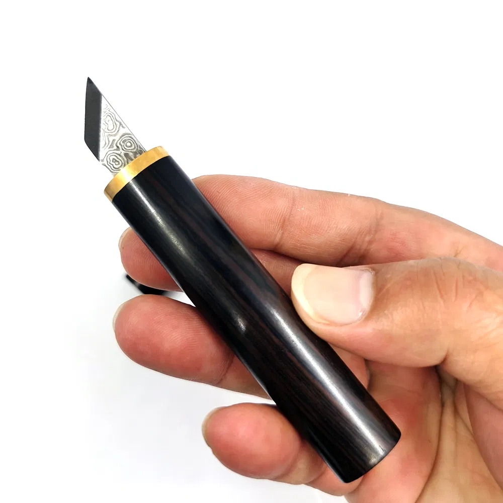 Fbk-Dam003 4.4" Mini Deflected Blade Damascus Steel Fixed Wood Carving Knife