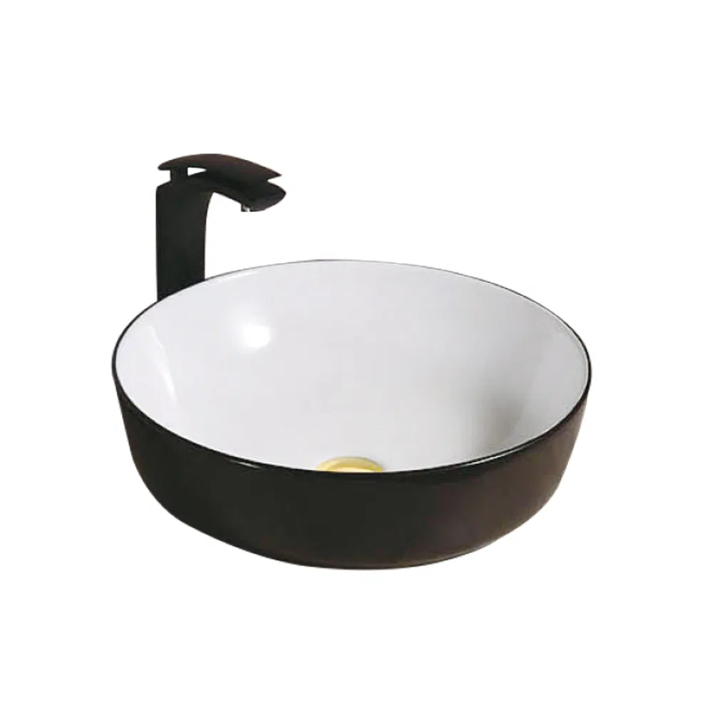 Раковина круглая накладная черно-белая