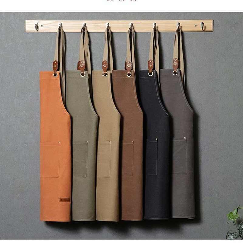 Csjd-1936# Medium Thick Canvas Pen Pocket Adjustable Shoulder Leather Apron