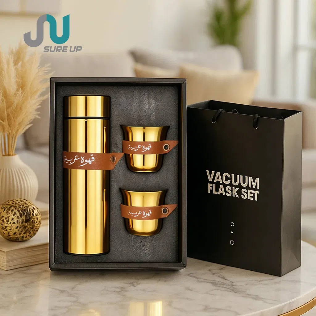 Sure up 500ml Stainless Steel Vacuum Thermos Gift Set with 2 Glass Cups-24+ Hours Thermal Insulation Portable Business Gift