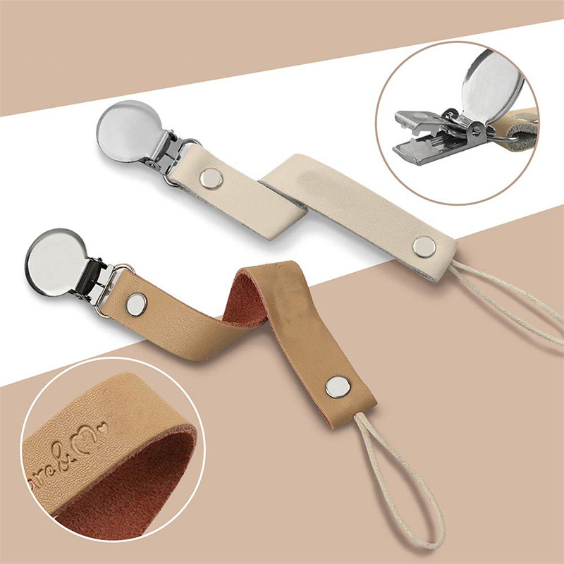 Baby Pacifier Clip Chain Vegan Leather Dummy Holder Soother Pacifier Clips