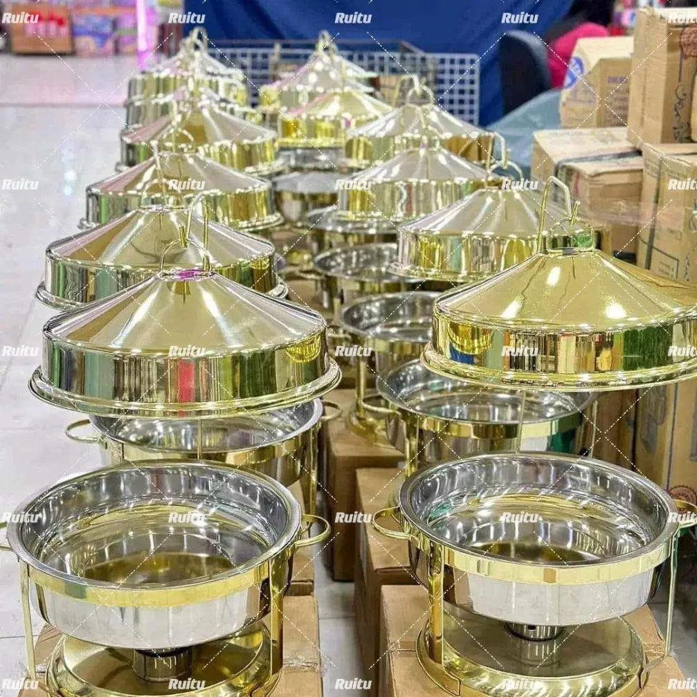 Hotel Restaurant Decorative Fancy Party Wedding Catering Buffet Shafing Dishes Hook Des Bell Hanging Lid Cover Hammered Chafing Dish Set