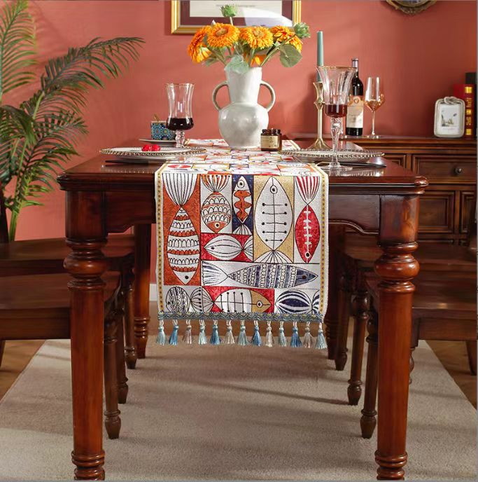 100% Polyester Green Leaves Transfer Print Table Runner - MOQ 10
