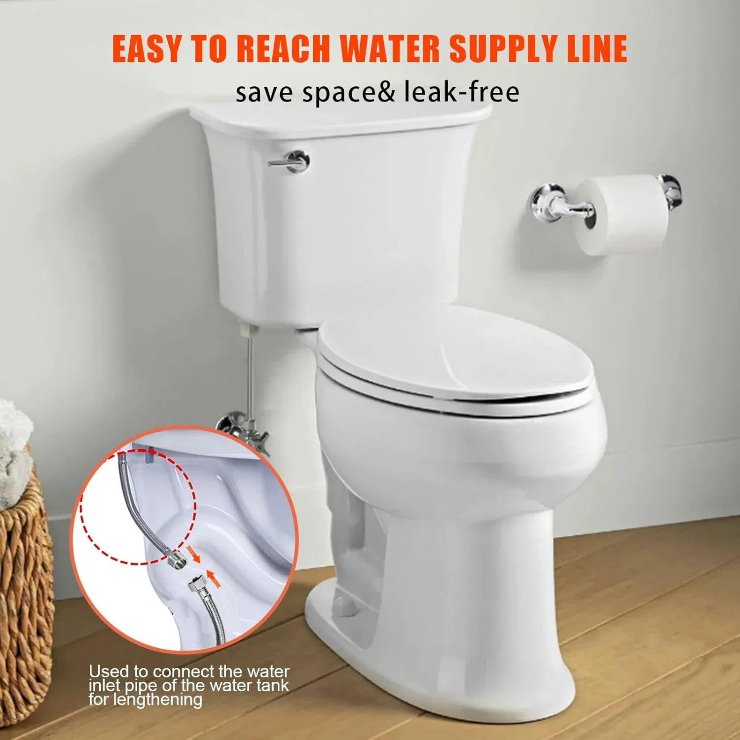 Connector to Toilet Tank Compatible Toilet Supply Hose Extension 7/8 Male to 7/8 Female Braided Hose