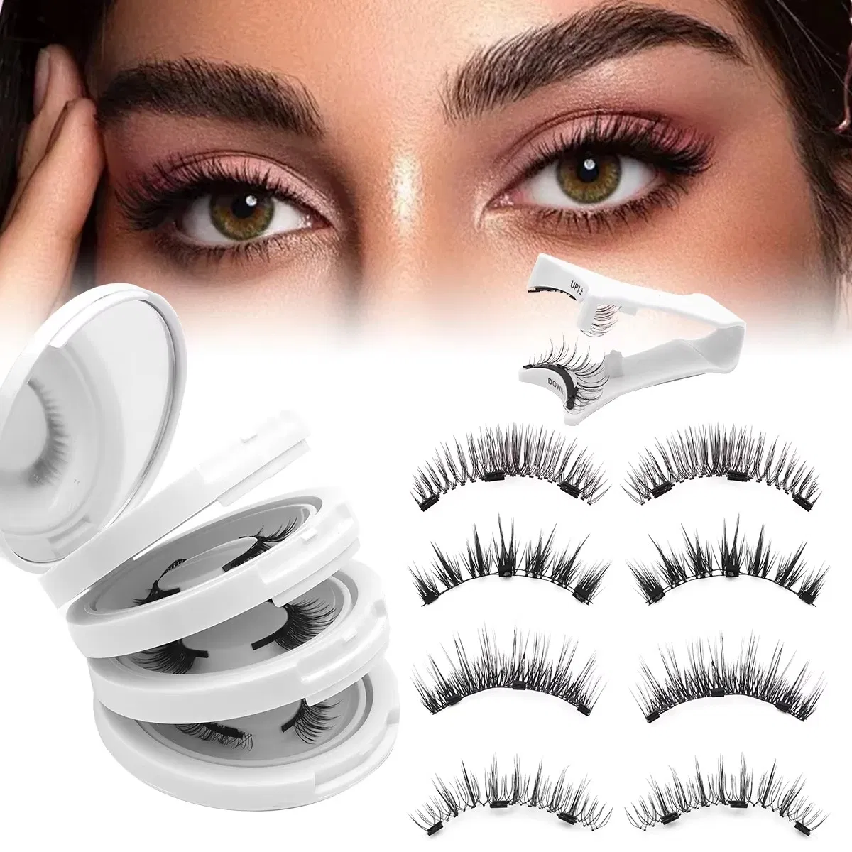 2025 Hot Private Label Natural Magnetic False Eyelashes No Glue Magnetic Eye Lash with Applicator False Eyelashes
