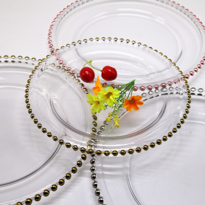 13inch Round Glass Charger Plates with Gold Accents for Wedding Party Home