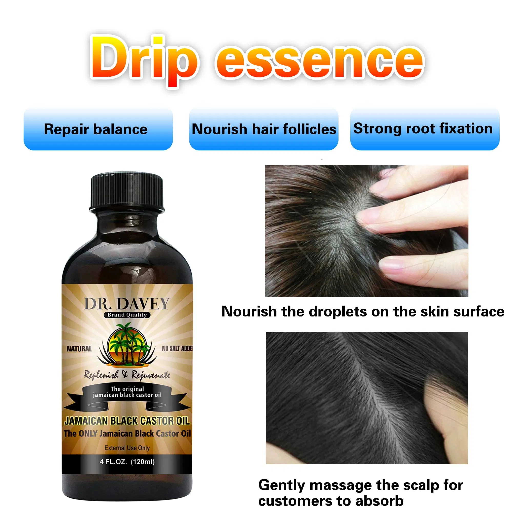 Dr. Davey 120ml Regrow Longer Thicker Hair -for Men and Women Black Castor Hair Growth Oil