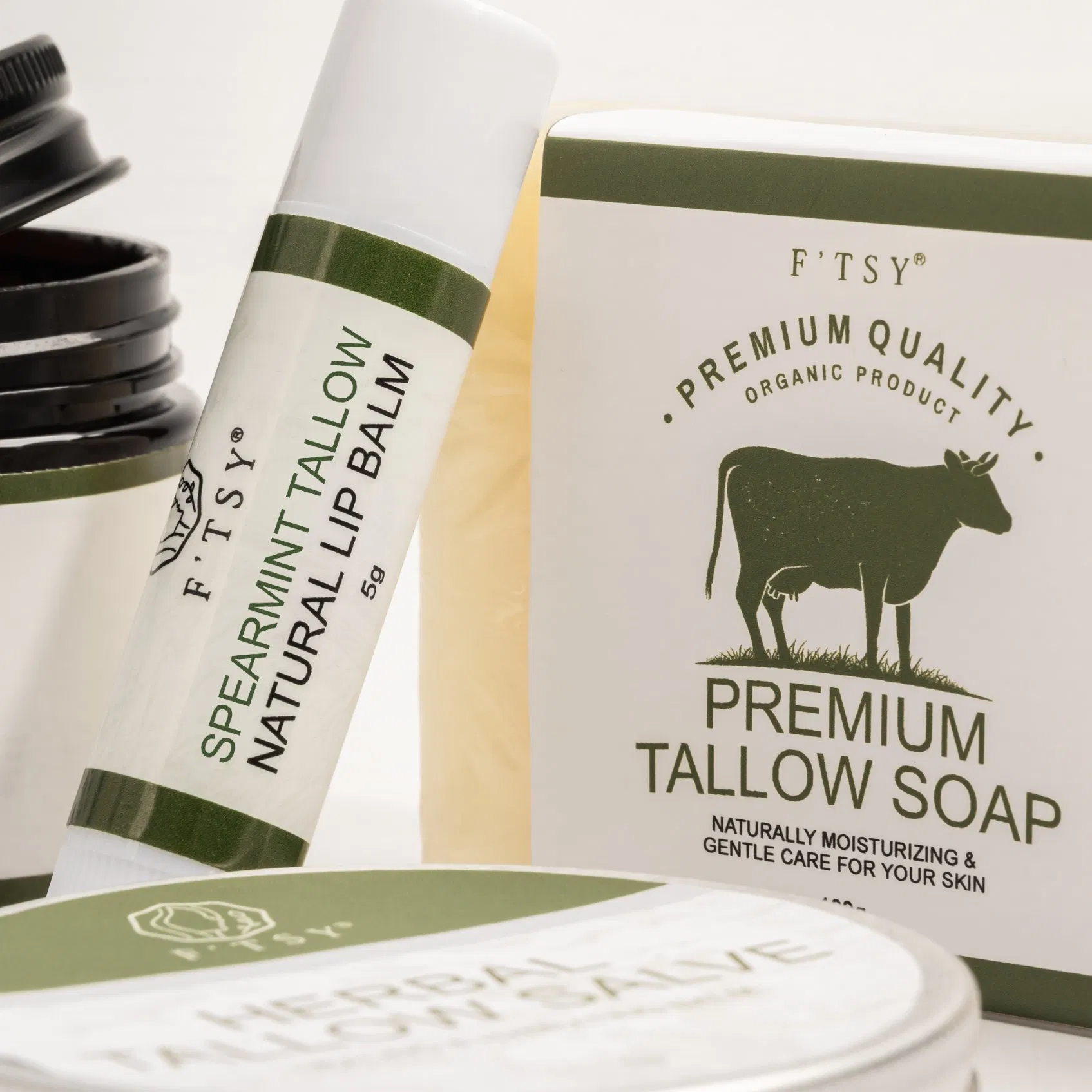 Wholesale Skin Care Natural Beef Tallow Honey Facial Kit Moisturizer Sunscreen Balm Lip Balm Soap 4 in 1 Tallow Skin Care Set