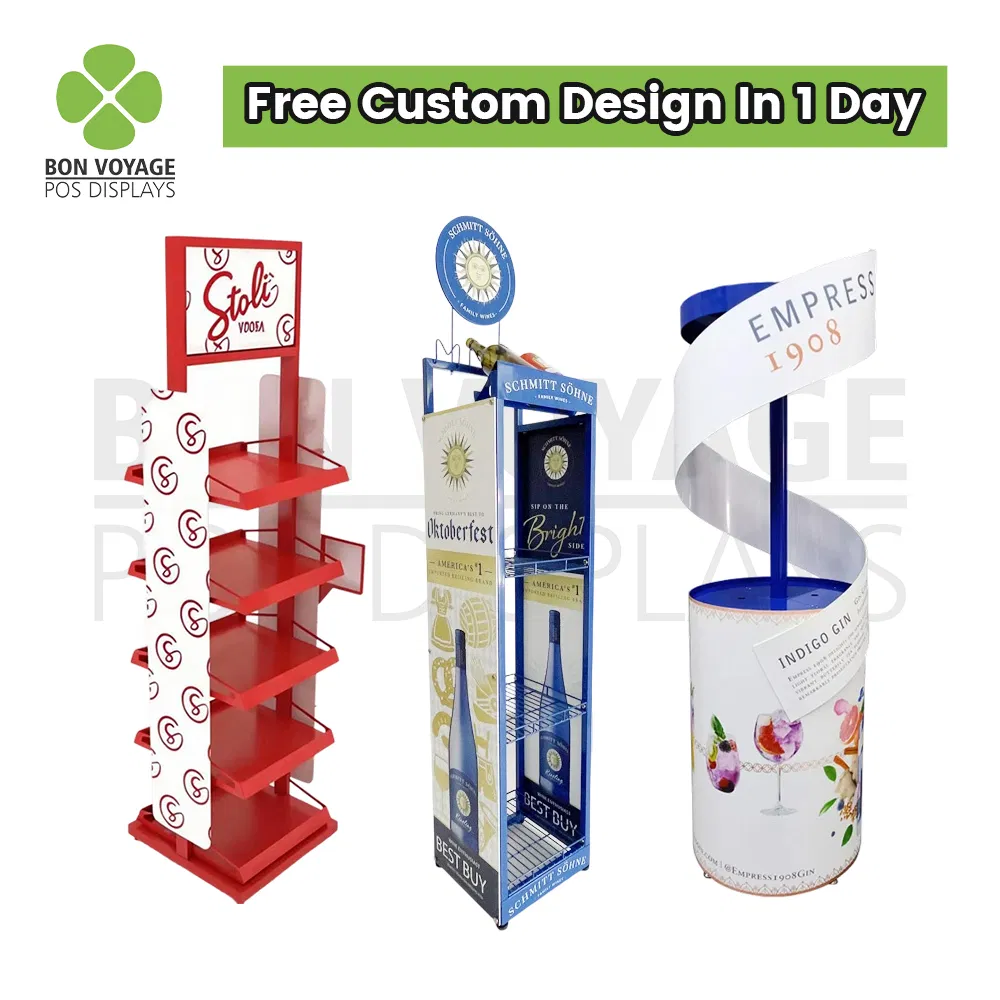 Custom POS Metal Trolley Cart Energy Drinks & Beverage Display Racks with Casters